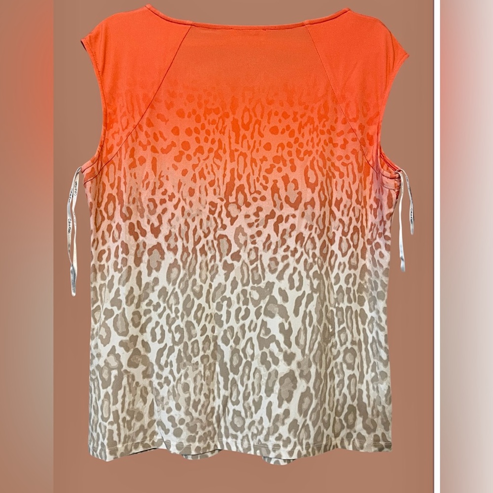 Calvin Klein Top NWOT Orange/White/tan gradient animal print Sz L - Picture 3 of 9